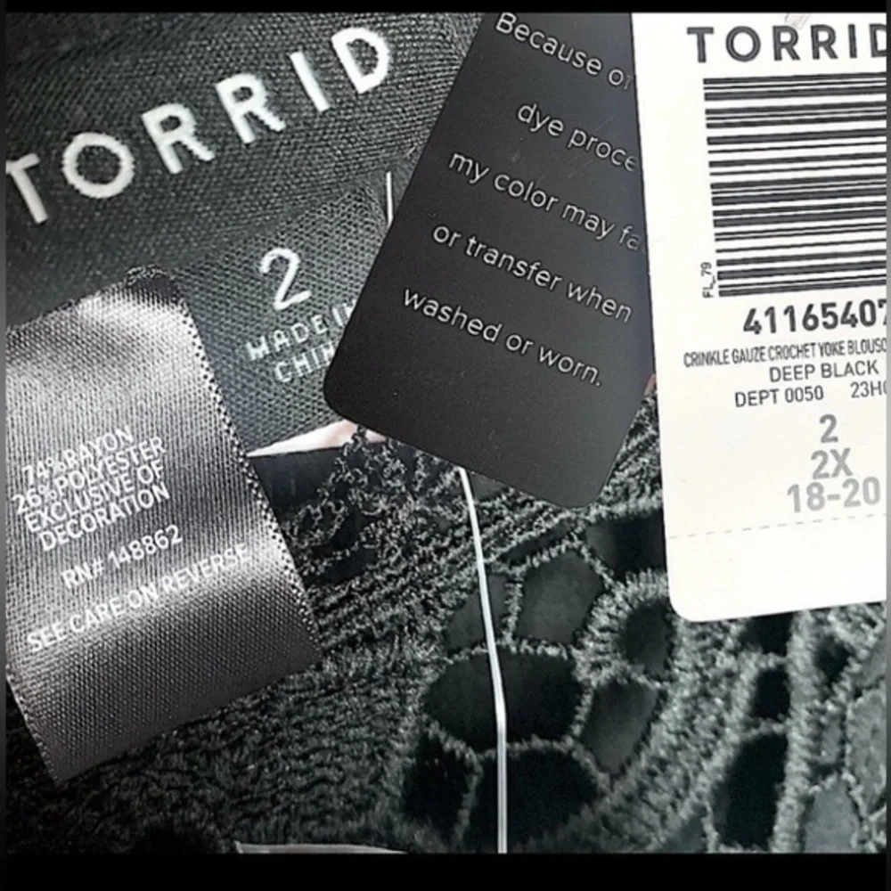 TORRID Black Crinkle Gauze Crochet‎ Blouse NWT